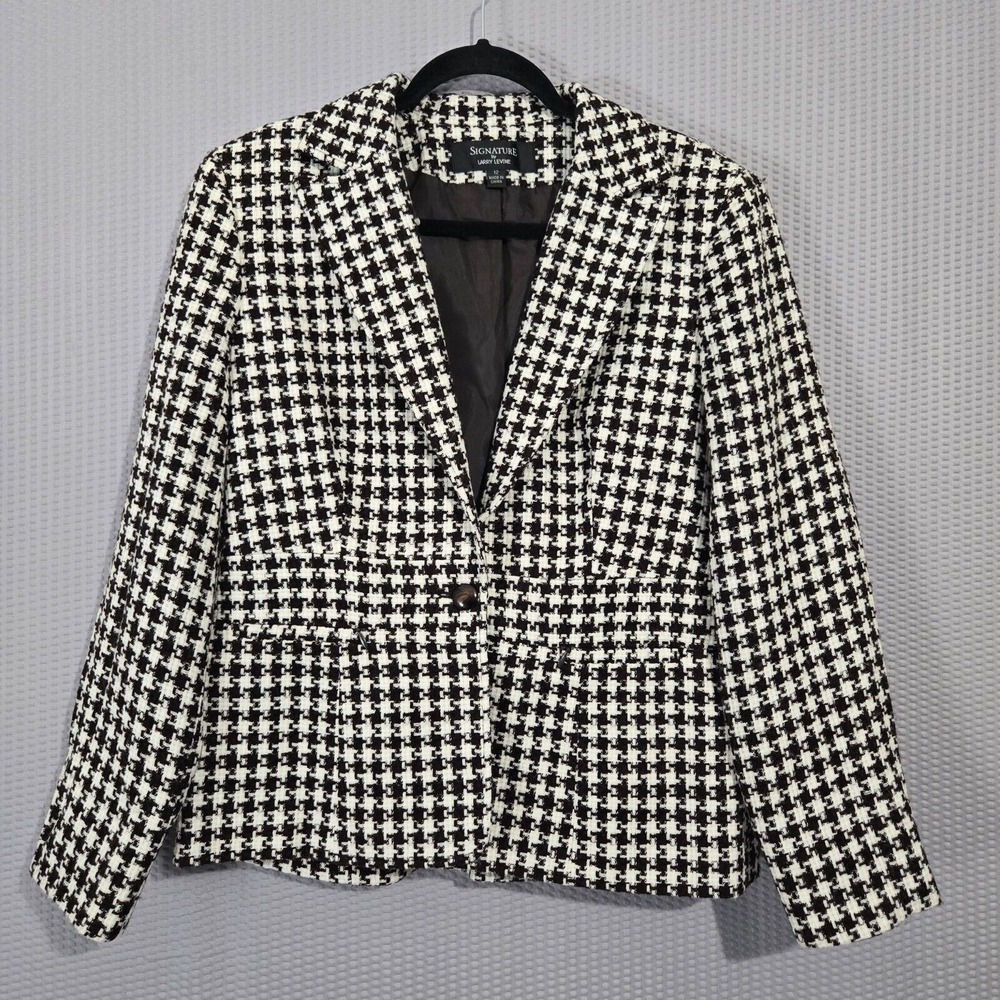 Signature By Larry Levine Womens Houndstooth Single Breasted Blazer Size‎ 12